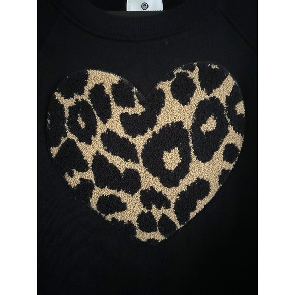 Sundry Women's Leopard Chantilly Heart Cut Off Raw Hem Sweatshirt Anthro RARE - Picture 9 of 14